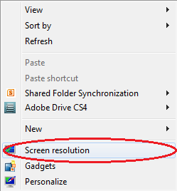 Screen Resolution Menu Item